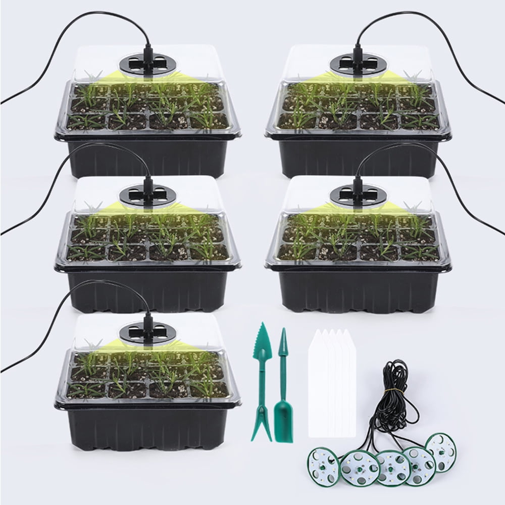 Seed Starter Trays with Grow Light Seed Starter Kit Adjustable Humidity Seed Starting Trays Plant Starter Kit, Base Greenhouse Germination Kit for Seed Growing Starting 60 Cells