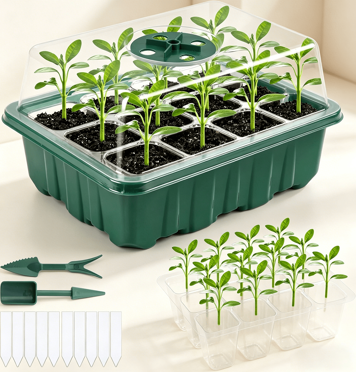 Seed Starter Trays with Humidity Domes, Seed Starter Kit for Indoor Greenhouse, Seedling Starter Tray for Seeds Growing
