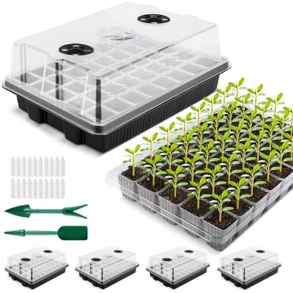 Seed Starting Trays, XL Thicken Seed Starter Tray Kit with Humidity Dome Durable Growing Trays for Greenhouse & Gardens, 4 Pack 160 Cells, Black