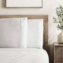 Seed & Stone Recycled Cotton Percale Bed Sheet Set, Soft, with Deep Pockets, Queen, White, 4-Piece