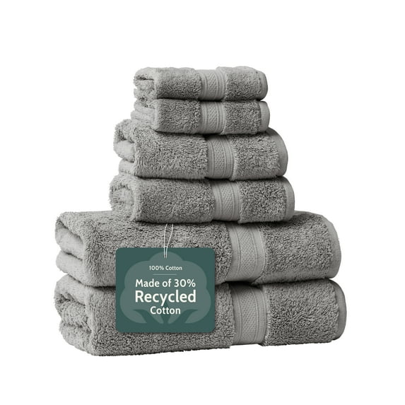Seed & Stone Ultra-Soft 30% Recycled Cotton Bath Towels, 100% Cotton, 6-Piece Towel Set, Gray