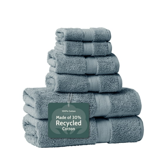 Seed & Stone Ultra-Soft 30% Recycled Cotton Bath Towels, 100% Cotton, 6-Piece Towel Set, Marine Blue