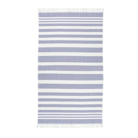 Seed & Stone Ultra Soft Beach Towel With 40% Recycled Fabric, 34" by 64", Izmir, Blue and White