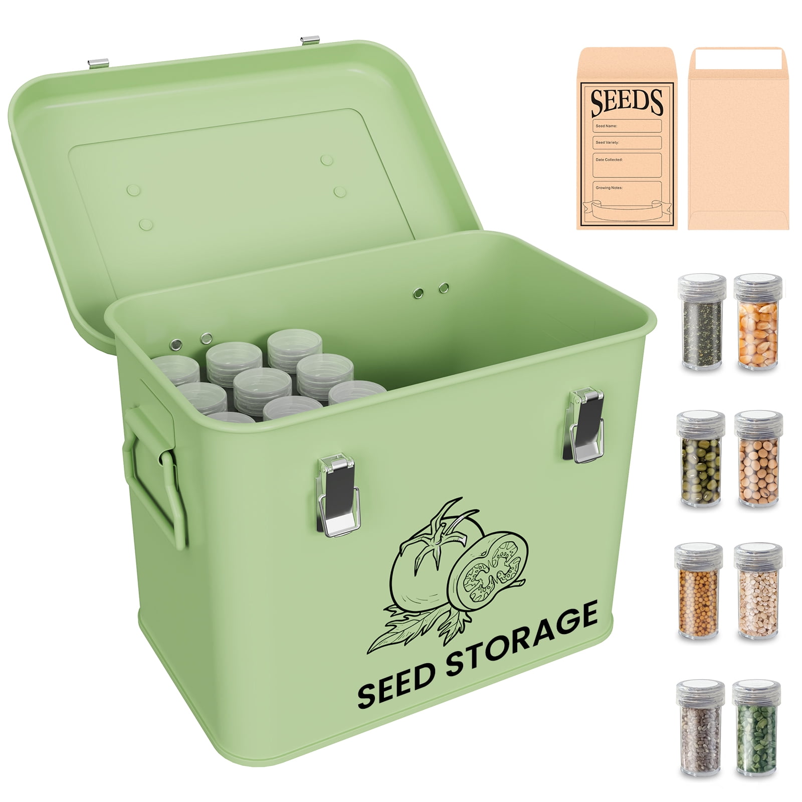 Seed Storage Box, Metal Seed Container, Seed Storage Container (Green)