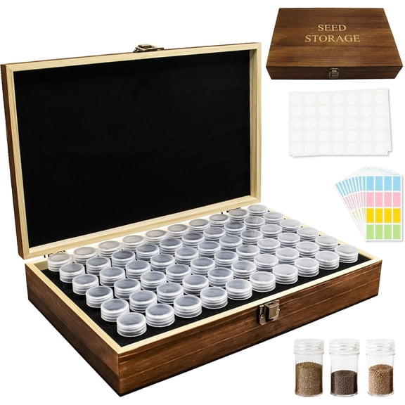 Seed Storage Organizer,60 Slots Pine Wood Seed Storage Box,Portable Seed Saving Box with 230 Labels,Seed Container,Wooden Seed Organizer Kit For Flower Plants Vegetable Seed