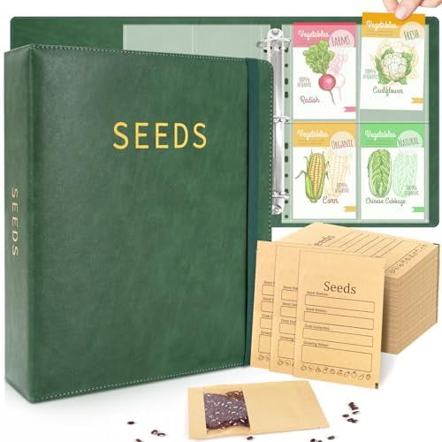 Seed Storage Organizer Binder-Garden Seed Packet Organizer with 50 Pack Seed Packet Sleeves that Stores 200 Seed Envelopes-100 Resealable Seed Saving Envelopes for Seed Storage, Seed Saver$$Office