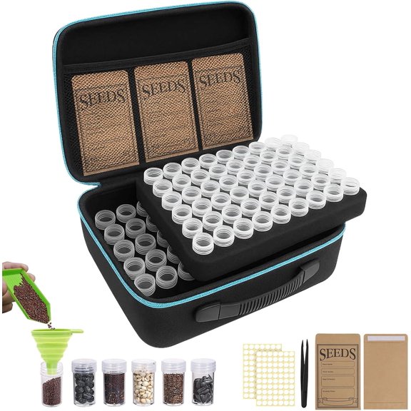Seed Storage Organizer Box with 120 Slots, Airtight Seed Saver Kit with 25 Craft Envelopes, Funnel and Tweezers - Weather-Resistant Garden Seed Bank Container for Heirloom, Vegetable & Flower Seeds