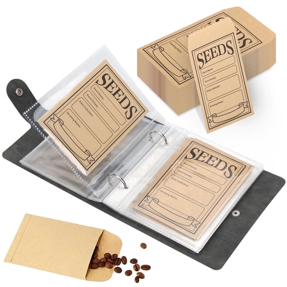 Seed Storage Organizer, TSV 50 Pockets Seeds Sleeves Binder with Envelopes, Garden Seed Packet Organizer Seed Collecting Template for Vegetable