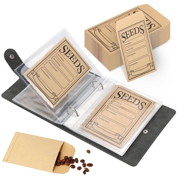Seed Storage Organizer, TSV 50 Pockets Seeds Sleeves Binder with Envelopes, Garden Seed Packet Organizer Seed Collecting Template for Vegetable