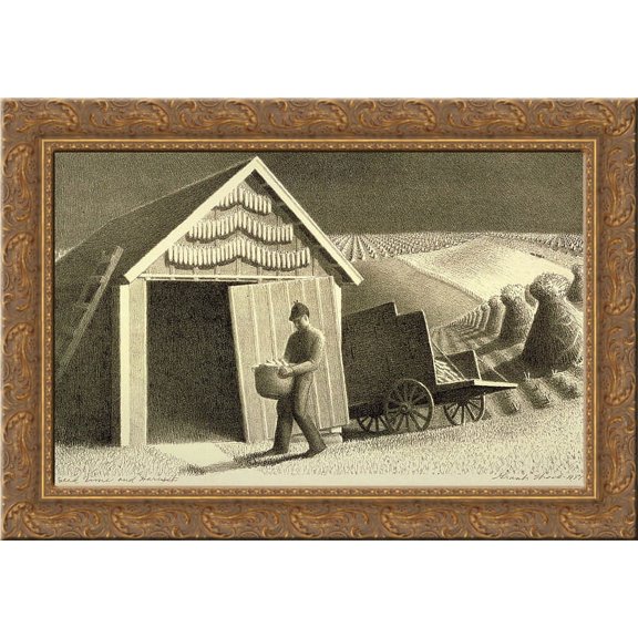 Seed Time and Harvest 24x18 Gold Ornate Wood Framed Canvas Art by Grant Wood