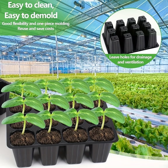Seed Trays, 10 Pack 6 Cell Seed Starting Trays, Seedling Starter Trays, Nursery Pots with Drainage, 7X5X2 Inch Durable Plastic Plant Containers for Vegetable, Flower, Herb