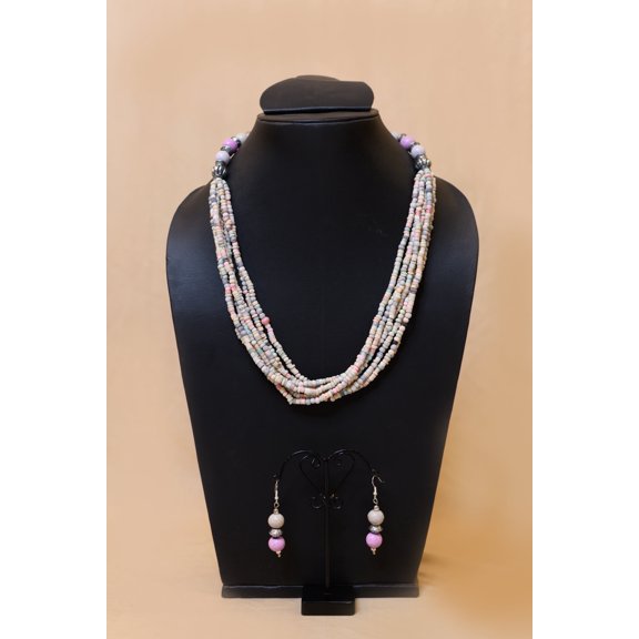 De-Lemon Pastel Wood Bead Multi-Strand Necklace & Earrings Set - Bohemian Chic