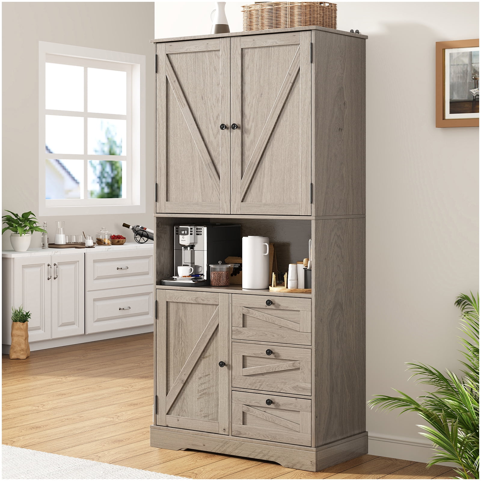 Seeday 70" tall kitchen pantry, Farmhouse Kitchen Storage with