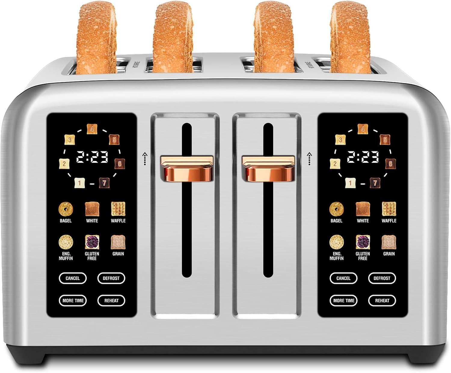 Seedeem Dual Control Touch Screen 4-Slice 304 Stainless Steel, Intelligent Toaster, Digital Timer 1800W, Silver Metallic Paint Dark Metallic