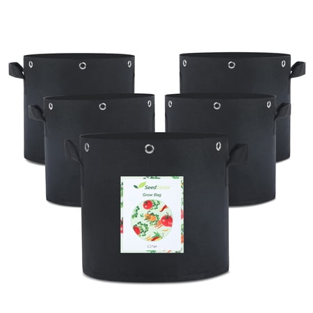 Seedfactor 5 Pack 3 Gallons Plant Grow Bags, Heavy Duty Thick Nonwoven Fabric Pots Planters w/ Multi-Purpose Rings for Low Stress Training Fruits, Vegetables & Flowers