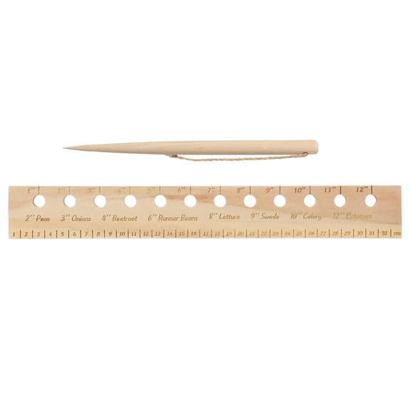 Seeding Spacing Ruler Spacer Tool Wooden Accurate Gardening Dibber Template with Holes for Vegetable Garden Measure,32 cm×4.5 cm,Beige