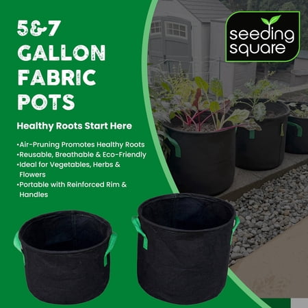 Seeding Square Fabric Grow Bags (7 Gallon) – Durable, Reusable Air-Pruning Plant Pots for Vegetables, Fruits & Herbs – Eco-Friendly Breathable Planter Bags for Healthy Roots & Bigger Harvests