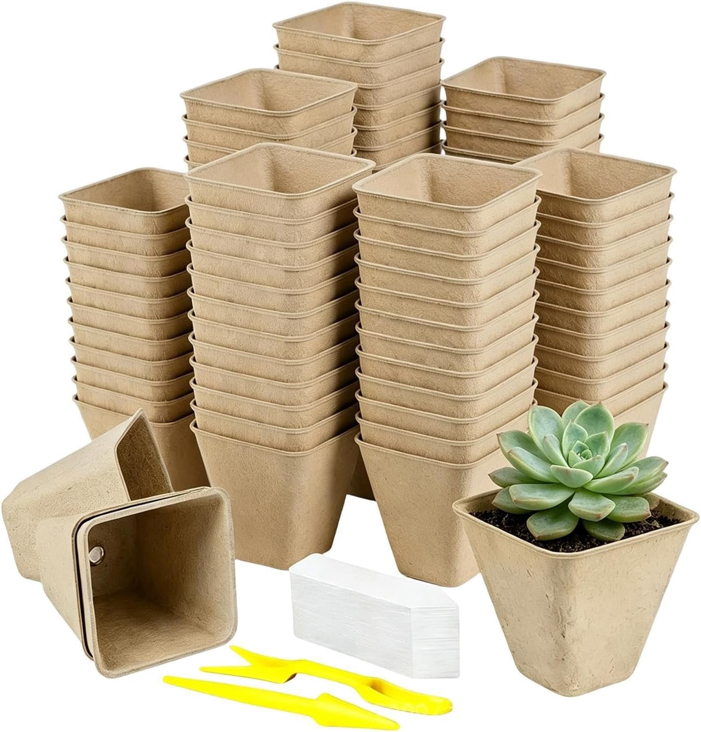 Seedling Pots, 70 Piece Square Planter System with Drainage Hole Design, Nursery Container Growing Set, Black Color Ventilated Structure, Plant Starter Tool, 18.11x8.27x3.46 Inches Gardening Use
