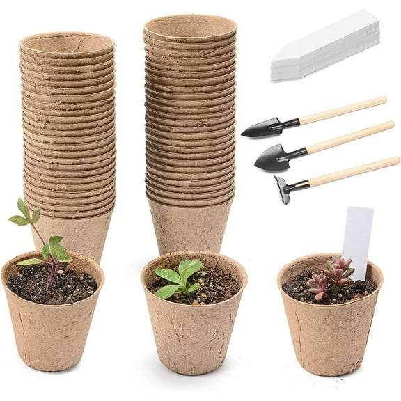 Seedling Start Trays,Starter Trays for Planting Seeds,Biodegradable Seed Starter Peat Pots,Gardening And Planting Paper Tray Seedling Cup Plant Label 50pcs Set