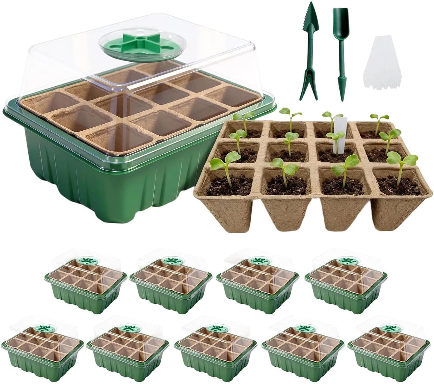 Seedling Tray Piece Mini Greenhouse Kit, 120 Cell Plant Germination Trays, Moisture Dome Seed Starter for Indoor Outdoor Garden