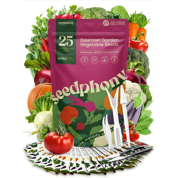 Seedphony 25 Gourmet Garden Vegetable Seeds MVR1Variety Pack - Heirloom Vegetables Seeds for Planting Indoor&Outdoor Home Garden seeds - Gardening Seed Packets for Planting Vegetable Seeds