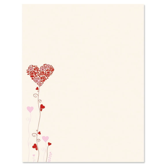 Seeds of Love Letter Papers - Set of 25 Valentine'stationery papers are 8 1/2" x 11", compatible computer paper, great for Weddings Announcements, Anniversary Invitations, Valentine's Day Party