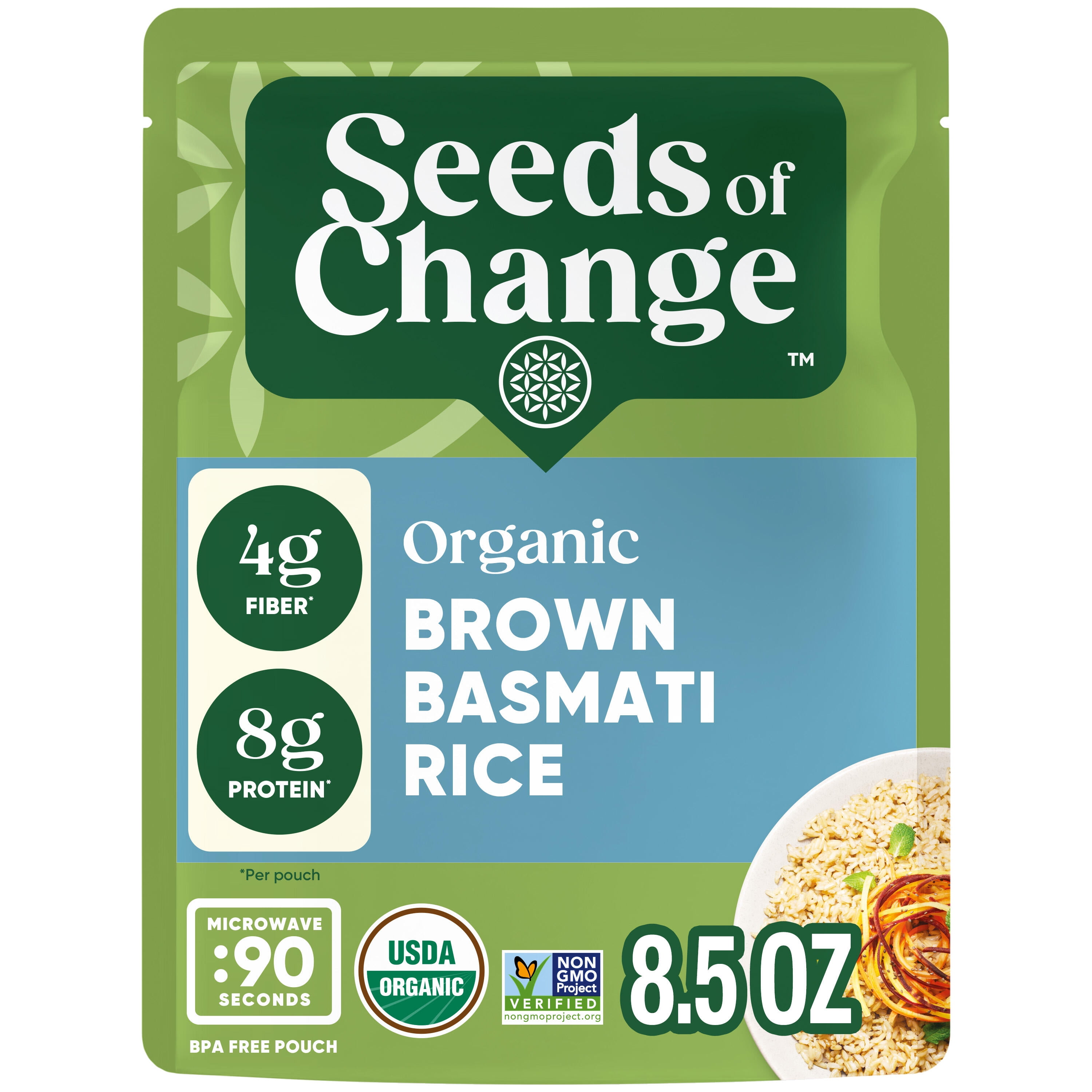 Seeds Of Change Certified Organic Brown Basmati Rice, Organic Food, 8.5 Oz Pouch. Ready In 90 Seconds!