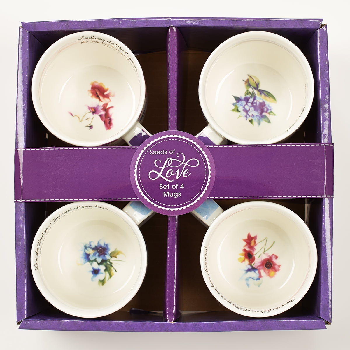 Seeds of Love Floral Ceramic Mug Set, 10 oz, White