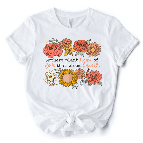 Seeds of Love Mama Floral T-Shirt, White, Natural and Black Retro Tee for Sentimental Mothers