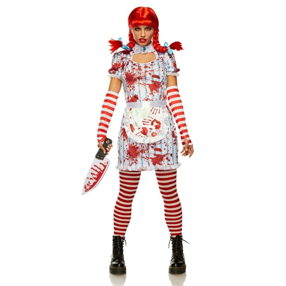 Seeing Red Evil Fast Food Girl Fancy-Dress Costume for Women with Balloon Sleeves, Adult, One Size