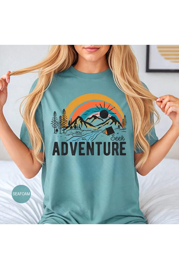 Seek Adventure Awaits T-Shirt Nature Camp Lover The Great Outdoors Wanderlust Explore More T-Shirt