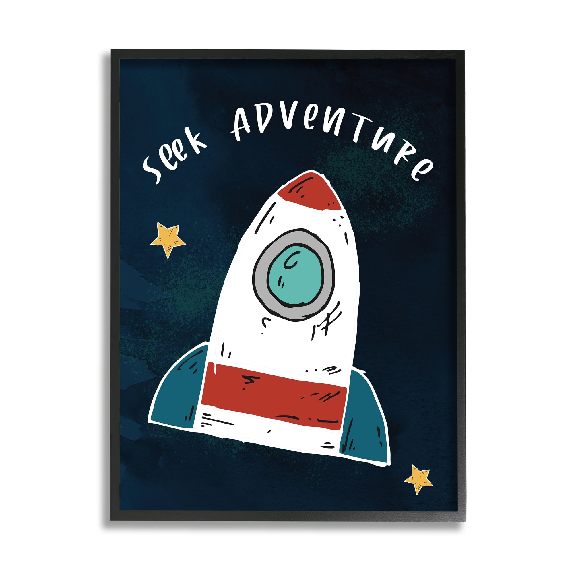 Seek Adventure Inspirational Quote Space Ship Stars 11 in x 14 in Framed Painting Art Prints, by Stupell Home Décor