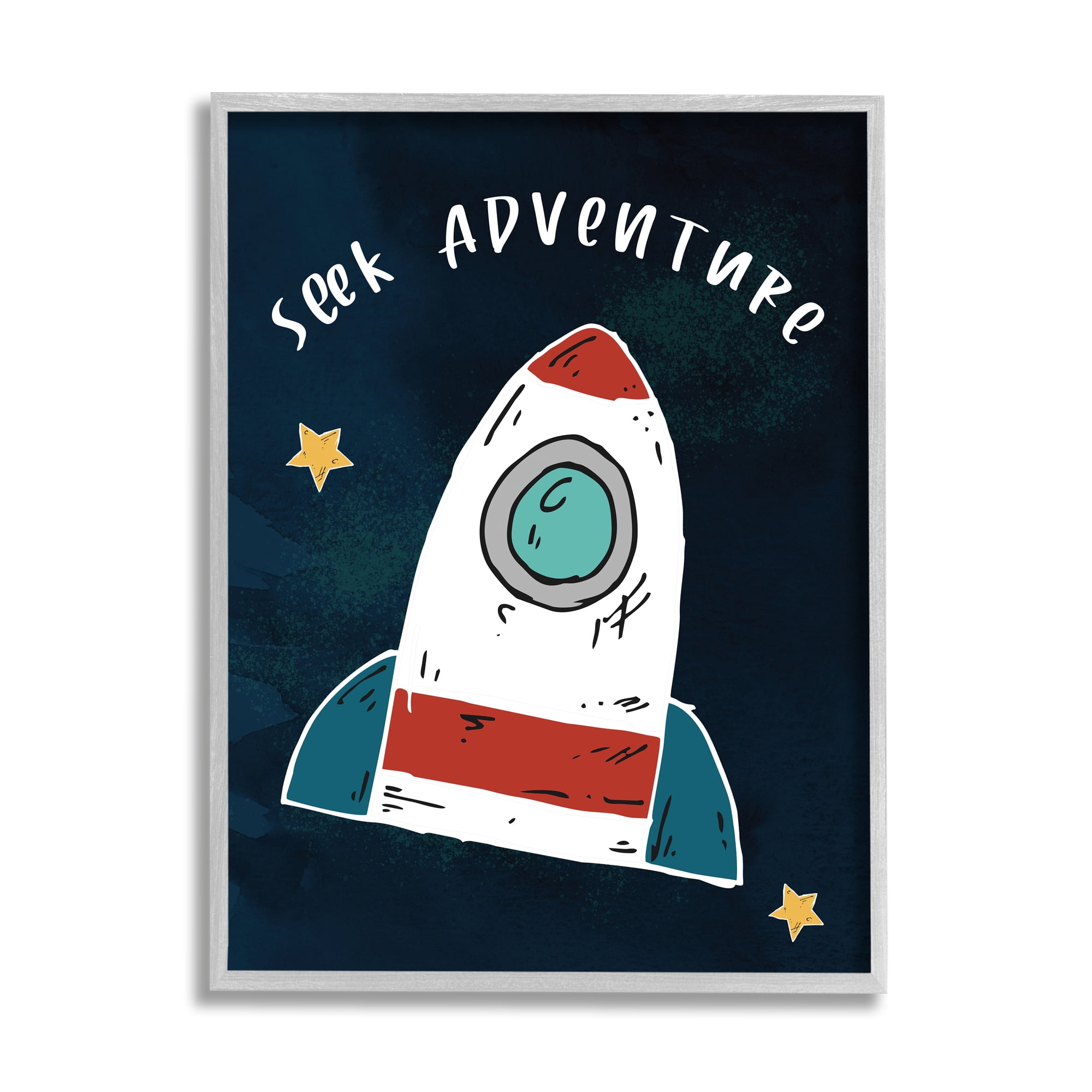 Seek Adventure Inspirational Quote Space Ship Stars 16 in x 20 in Framed Painting Art Prints, by Stupell Home Décor