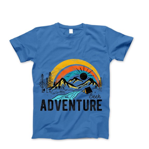 Seek Adventure T-Shirt - Camping Hiking Nature Lover Shirt Mountain and Rainbow Tee Ideal Travel Gift