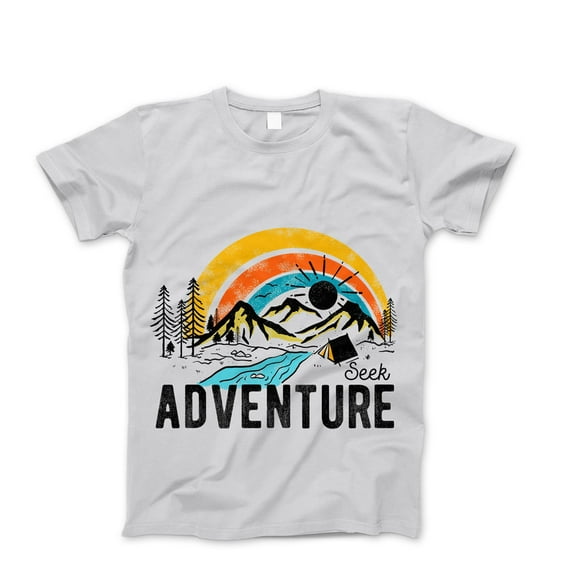 Seek Adventure T-Shirt - Camping Hiking Nature Lover Shirt Mountain and Rainbow Tee Ideal Travel Gift