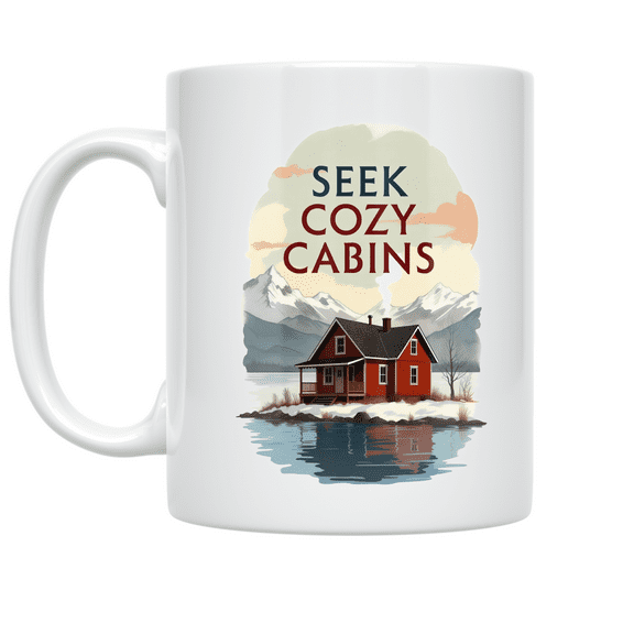 Seek Cozy Cabins Design - Winter Travel Enthusiast - 11 oz Ceramic Coffee Mug
