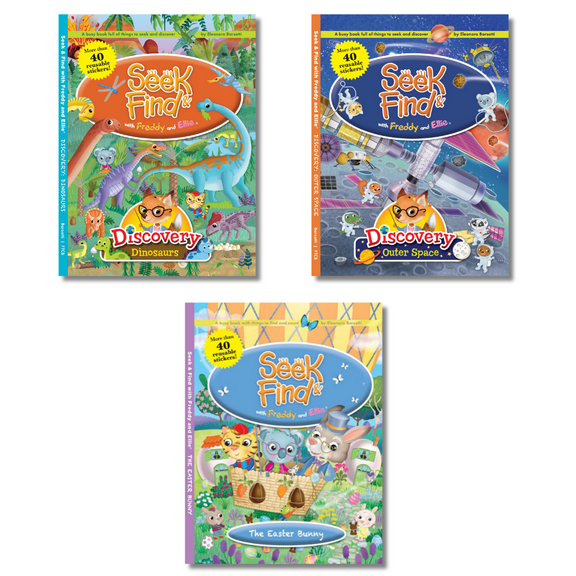 Seek & Find with Freddy and Ellie The Easter Bunny, Discovery: Dinosaurs & Outer Space-3 Book Set