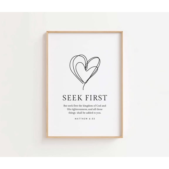 Seek First Matthew 6 33 Scripture Wall Art, Stretched Canvas Size 12x18