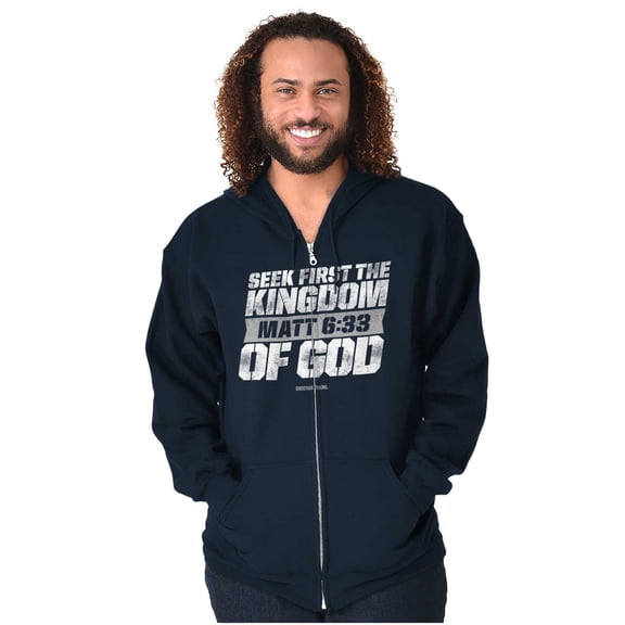 Seek First the Kingdom of God Quote Unisex Plus Size Zip Hoodie Brisco Brands 5X