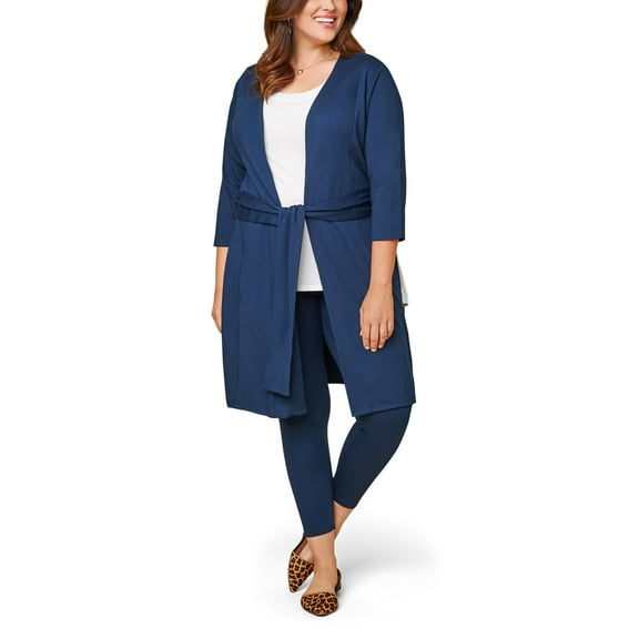 Seek No Further Women’s Plus Size Ponte Open Front Long Cardigan