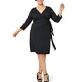 thumbnail image 1 of Seek No Further Women’s Plus Size Ponte ¾ Sleeve V-Neck Wrap Dress, 1 of 9