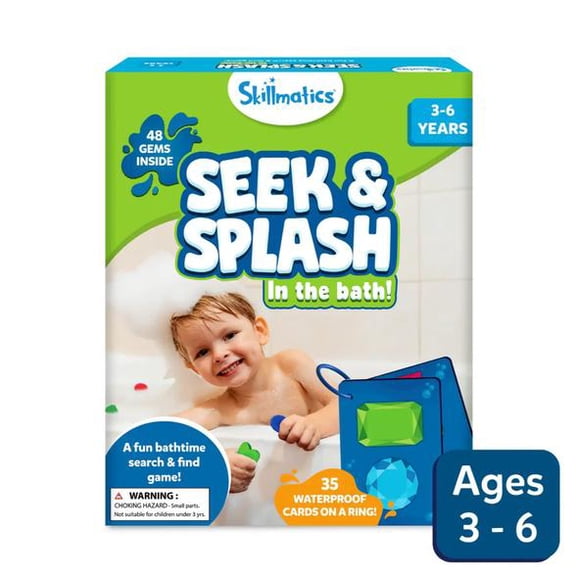 Seek & Splash Kids Bath Time Game Set - 35 Waterproof Challenge Cards + Storage Net Bag, Fun Summer Water Play Gift
