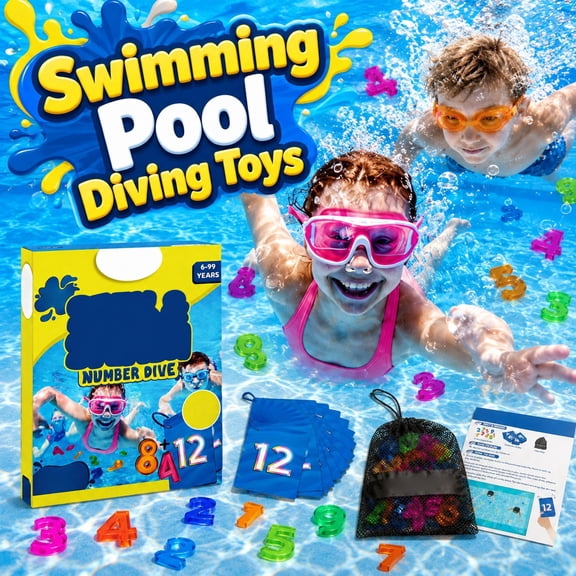 Seek and Splash Pool Game, Search & Find Diving Water Activity, Summer Swimming Pool Dive Game for Fun & Gifts, Includes 64 Colorful Gems & 35 Waterproof Game Cards