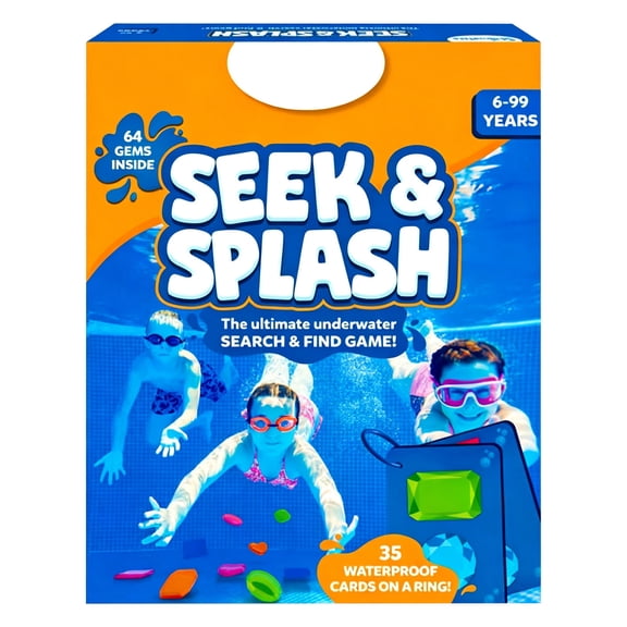 Seek and Splash Pool Game, Search & Find Water Activity, Summer Swimming Pool Dive Game for Fun & Gifts, Includes 64 Colorful Gems & 35 Waterproof Game Cards