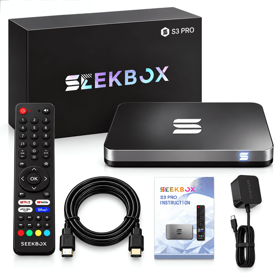 SeekBox 3 Pro External TV Tuner,4K Ultra HD, WiFi, 4GB RAM 64GB Storage, BT With Voice Remote