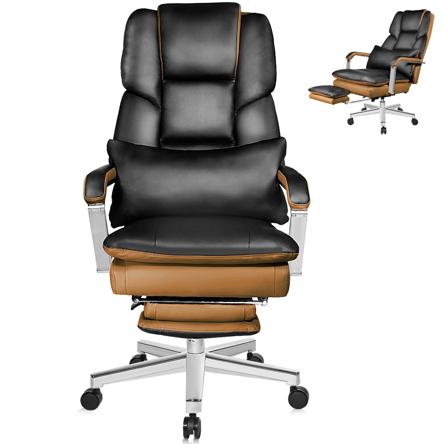 SeekFancy Recline Office Chair with Footrest, PU Leather Executive