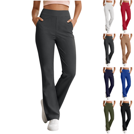 SeekIslan Women's Bootcut Yoga Pants High Waist Work Pants with Side Pockets for Casual Office Daily