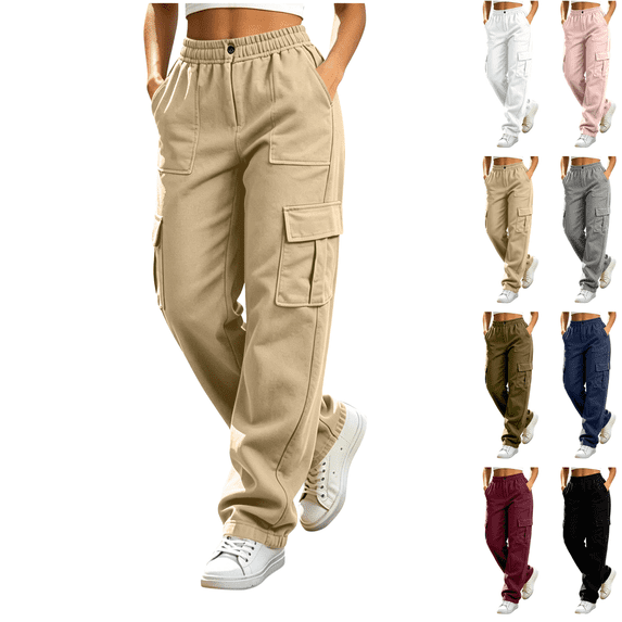 SeekIslan Women's Cargo Pants with Pockets Baggy Joggers High Waist Pants for Casual Streetwear