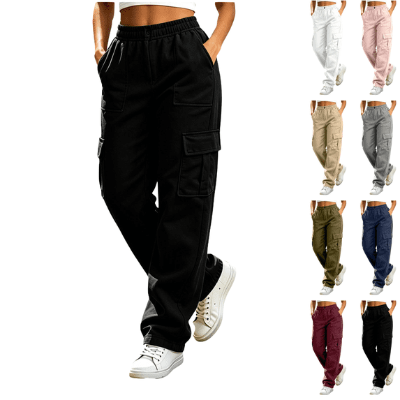 SeekIslan Women's Cargo Pants with Pockets Baggy Joggers High Waist Pants for Casual Streetwear