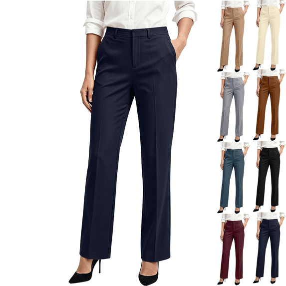 SeekIslan Women's Dress Pants High Waisted Straight Leg Work Bottoms for Office Casual